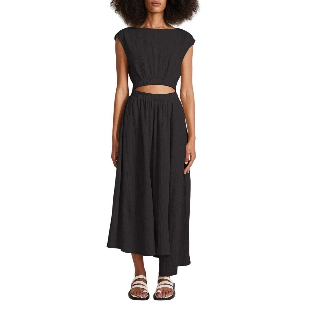 APIECE APART Marietta Cutout Seersucker Midi Asymmetrical Dress Coconut Girl 2X